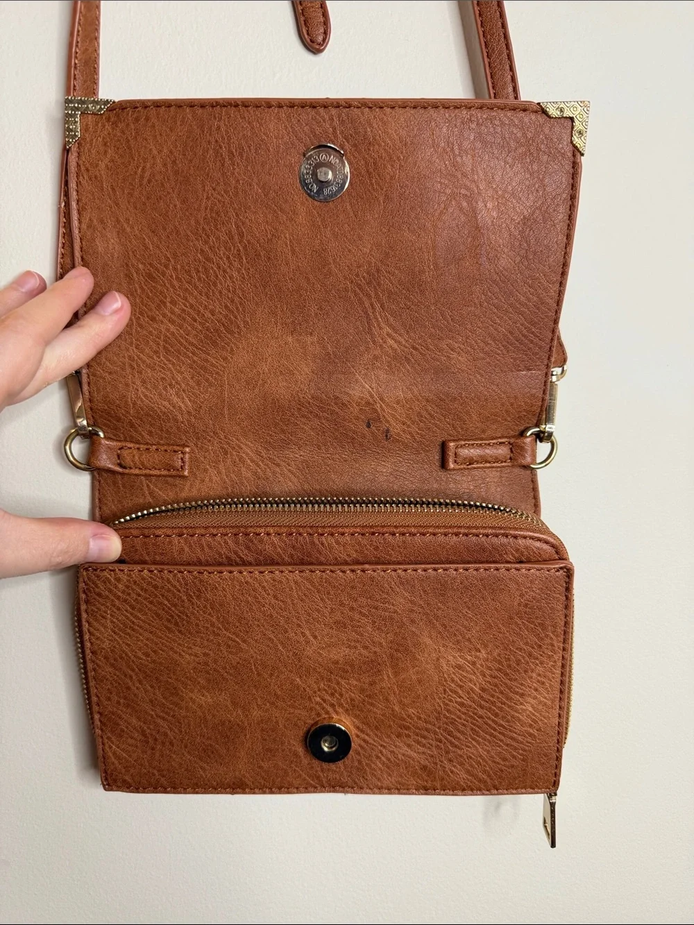 Urban Expressions Brown Leather-Look Crossbody Bag